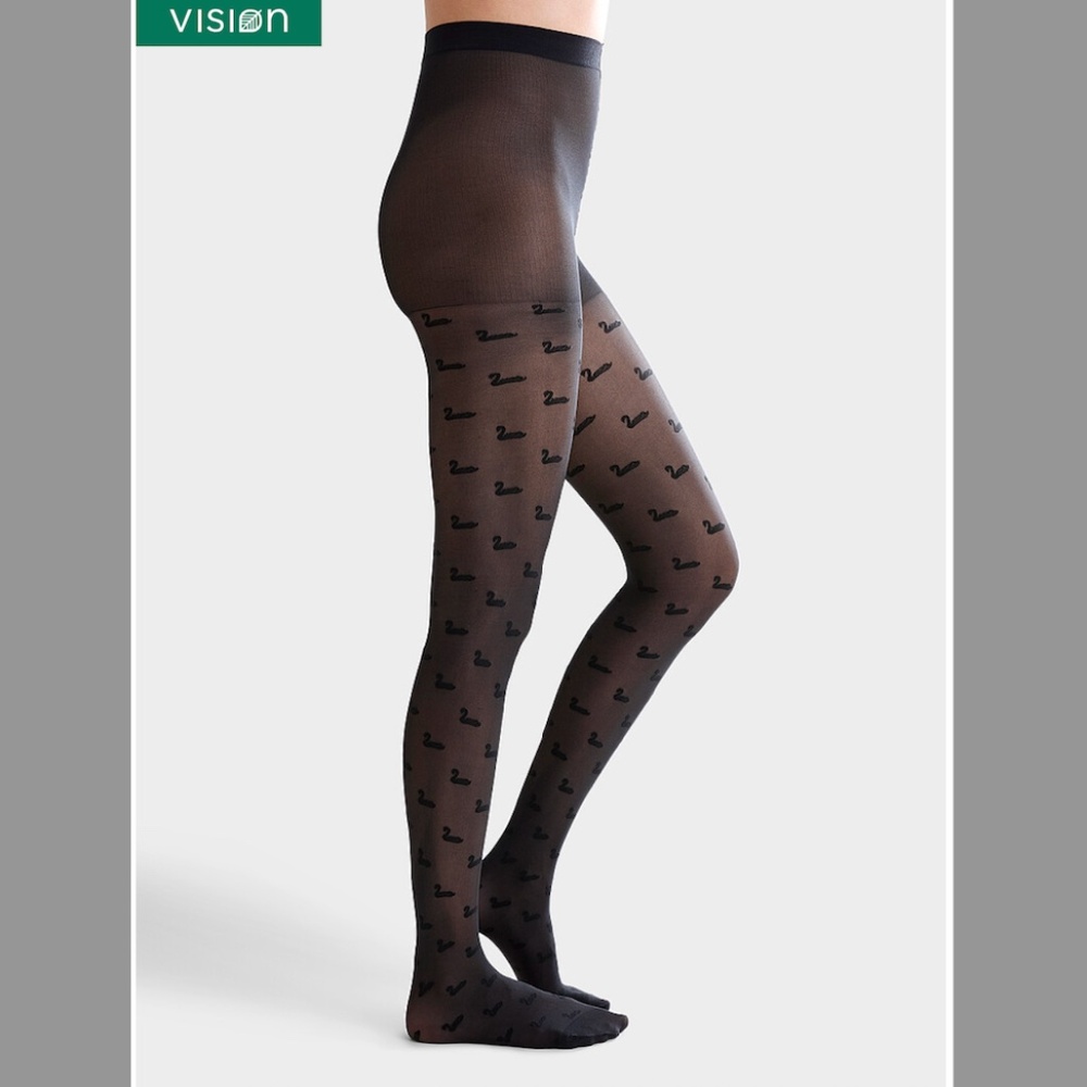 Whimsical black swan sheer pantyhose tights made in Italy NWT